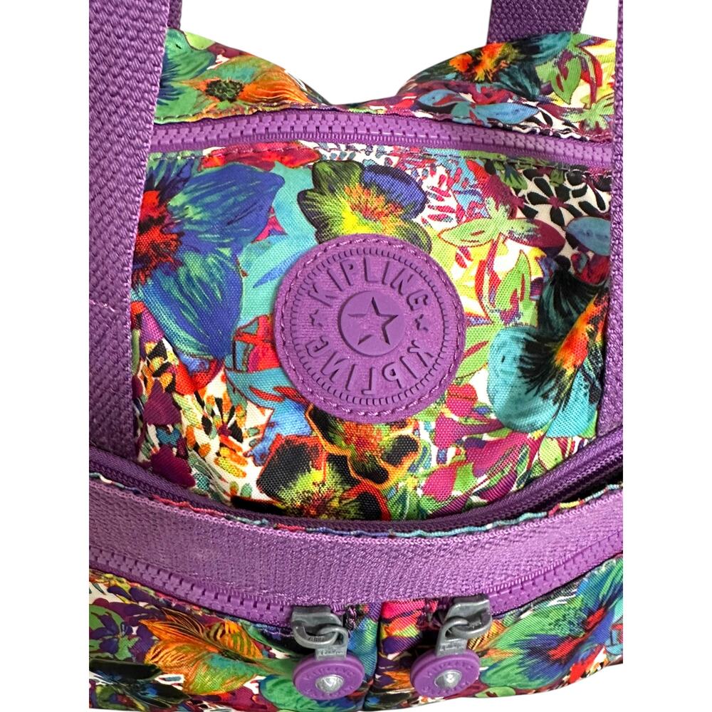 Kipling Klara Satchel Bag Multicolor Tropical Floral Purple Crinkle - Picture 3 of 7